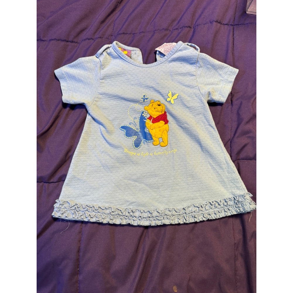 Disney Winnie the Pooh Vintage Blue Pointelle Ruffle Top Kids Headquarters 2T